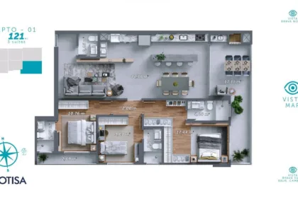 Apartamento para Venda em Itajaí no Praia Brava de Itajaí com 3 Quartos e 93m² | Piscina e Varanda Gourmet - Foto 8